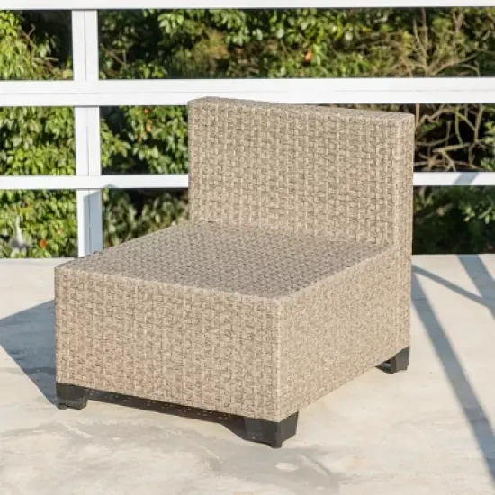 GDFStudio Lee Outdoor 8-Seater Rattan and Metal Upholstered Sectional Sofa Set with Coffee Table image {5}