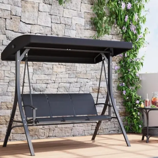 GustoWave 3-Seat Patio Swing Chair with Adjustable Canopy-Heavy-Duty Outdoor Porch Swing for Adults with Breathable Textilene Armrests Seat-Perfect image {7}