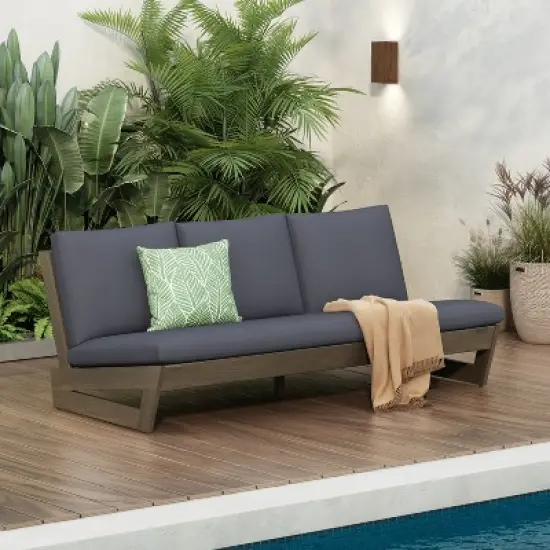 Christopher Knight Home Mistvale 67" Modern Acacia Wood Outdoor Sofa with Cushions image {8}