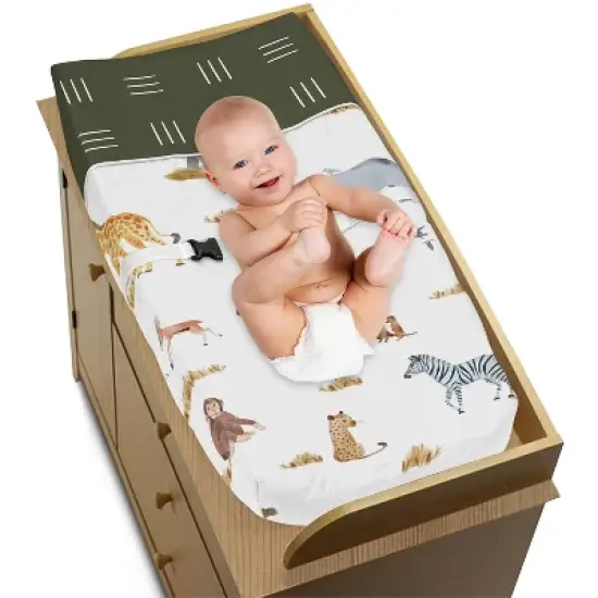 Sweet Jojo Designs Boy or Girl Gender Neutral Unisex Changing Pad Cover Jungle Animals Yellow Orange and White image {1}