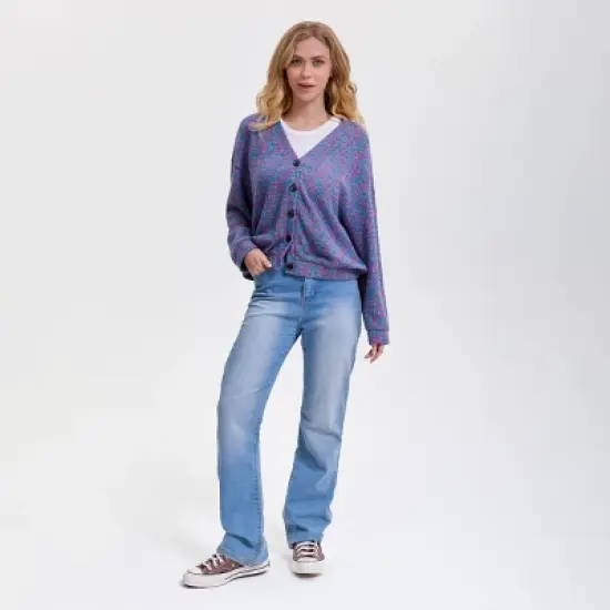 Women's V-Neck Button-Front Cardigan - Wild Fable&trade; Purple Abstract image {2}