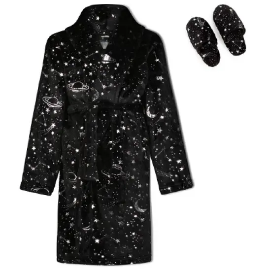 Sleep On It Boys Outer Space Plush Fleece Shawl Collar Robe with Matching Slippers image {9}