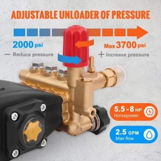 VEVOR Pressure Washer Pump, 3/4" Shaft Horizontal Triplex Plunger, 3700 PSI, 2.5 GPM, Replacement Power Washer Pumps Kit, Parts Washer Pump, Black image {5}