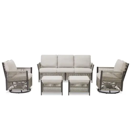 Buenhomino 5-Piece Patio Set &ndash; Sofa, 2 Swivel Chairs & 2 Ottomans, UV-Resistant Resin Wicker with Powder-Coated Steel Frame image {8}