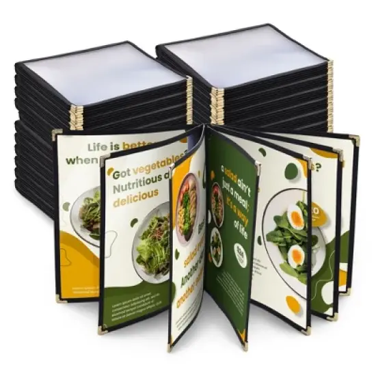 WeChef 20 Pack Restaurant Menu Covers 8.5 x 11" Book Style 7 Pages 14 Views Black image {7}