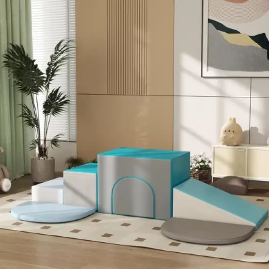 TopComfy Baby and Toddler Learning Toy Seven Piece Foam Climber Set with Tunnel and Ramp for Indoor Play, Multicolored, 66.9"*51.2"*15.7" image {1}