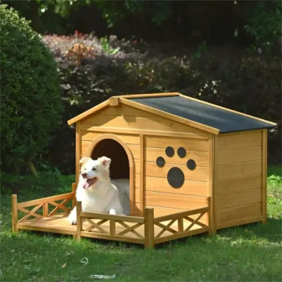 47'' Outdoor Wooden Dog House with Porch, Medium Dog Kennel with Water-Resistant Asphalt Roof, Fencing for Indoor & Outdoor Use &ndash; Cuddlewood image {9}