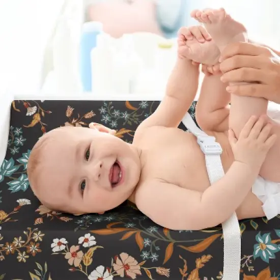 Sweet Jojo Designs Girl Changing Pad Sheet Boho Floral Wildflower Orange Black and Blue image {2}