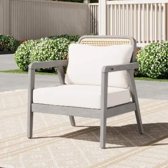 Christopher Knight Home Terry Patio Rustic Acacia Wood Club Chair with Water Resistant Cushions image {10}