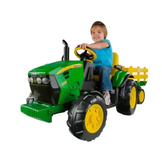 Peg Perego 12V John Deere Ground Force Tractor with Trailer Powered Ride-On - Green image {1}