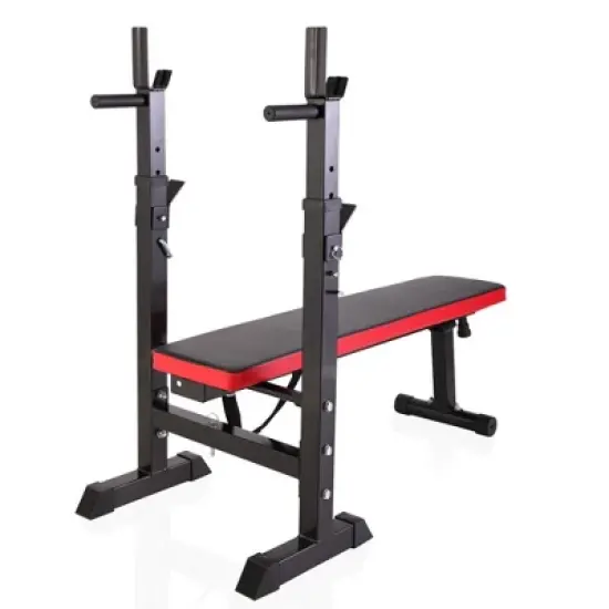 NAYSAYE Exercise Trainer Adjustable Folding Workout Bench with Squat Rack for Home Gym, Black and Red, 46.60"*22.00"*41.70" image {5}