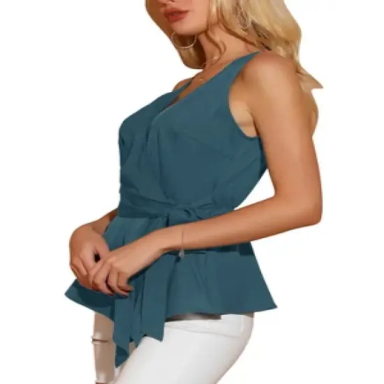 Allegra K Women's Summer Sleeveless V Neckline Wrap Tie Waist Tops image {7}