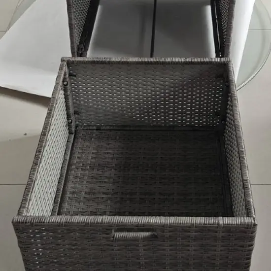 WELLFOR Outdoor PE Wicker Pool Towel Rack Waterproof Storage Organizer with 2 Shelves Mixed Gray image {3}