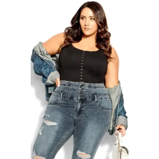 Women's Plus Size Asha Rip Corset Jean - blue gray | CITY CHIC image {2}