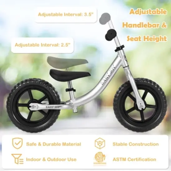 Babyjoy Aluminum Balance Bike for Kids Adjustable No Pedal Training Bicycle image {4}