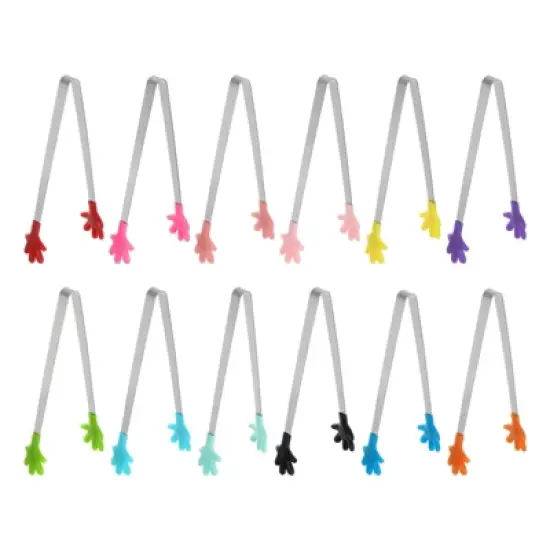 Unique Bargains Stainless Steel Silicone Tips Food Tongs 12 Pcs image {6}