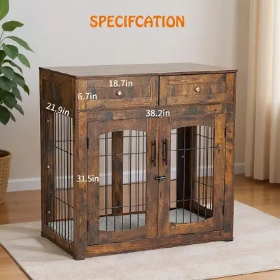 3-Doors Dog Crate Furniture, with 2 Drawers image {4}