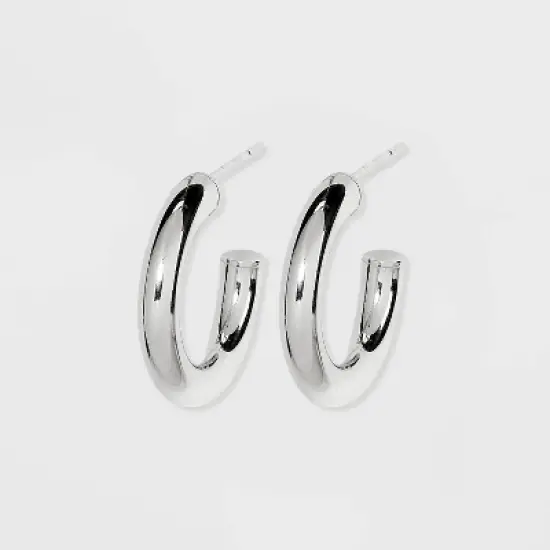 Sterling Silver Small Tube Hoop Earrings - A New Day&trade; Silver image {2}