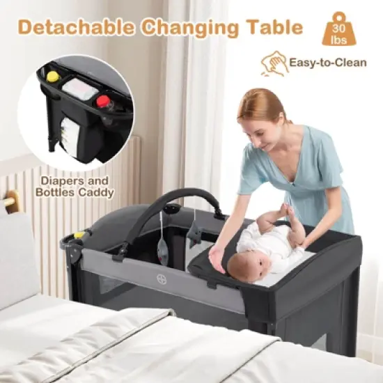 Infans Baby Bassinet Bedside Crib w/Changing Table Mattress Detachable Canopy Basket image {6}