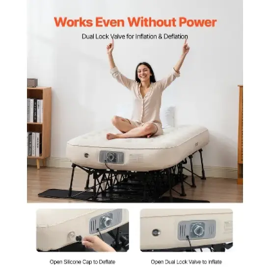 VEVOR Air Mattress with Frame, Inflatable 1 Person Camping Cot with Built-in Pump, Portable Folding Air Beds Supports 300 lbs, Blow Up Anywhere Bed image {5}