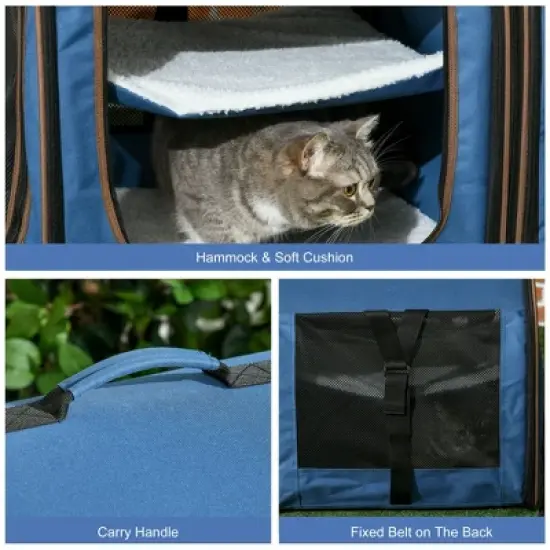 Munora 39" Twin Compartment Cat Carrier - Convertible Soft-Sided Pet Kennel with Storage Bag, Blue image {6}