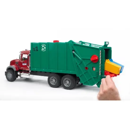 Bruder MACK Granite Garbage Truck, Ruby Red Cab, Green Garbage Box image {5}