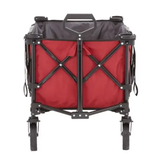 Gorilla Carts 7 Cubic Feet Foldable Collapsible Durable All Terrain Utility Pull Beach Wagon with Oversized Bed and Built In Cup Holders, Red image {2}