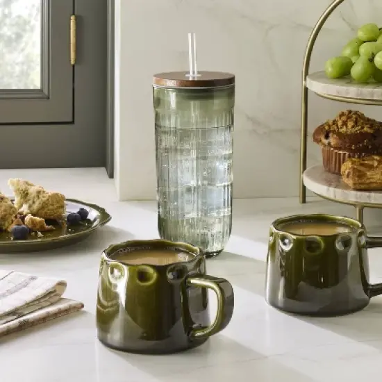 10oz Carved Edge Ceramic Mug Green - Hearth & Hand&trade; with Magnolia image {1}