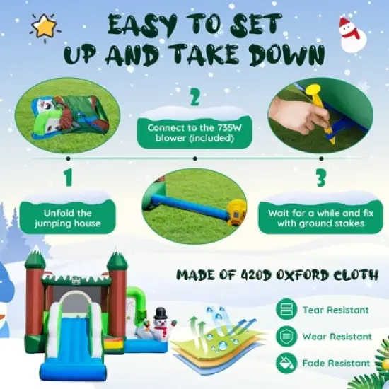 Costway 6-in-1 Winter Themed Snowman Inflatable Castle kids Jumping House with  735W Blower image {6}