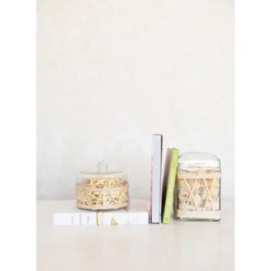 Storied Home Rattan Wrapped Glass Jar with Lid image {1}
