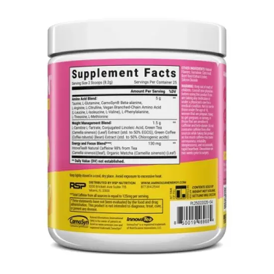 RSP Nutrition AminoLean Pre Workout Powder - Pink Lemonade - 205g image {3}