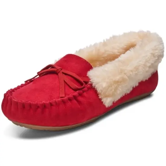 Alpine Swiss Leah Womens Shearling Moccasin Slippers Faux Fur Slip On House Shoes image {8}