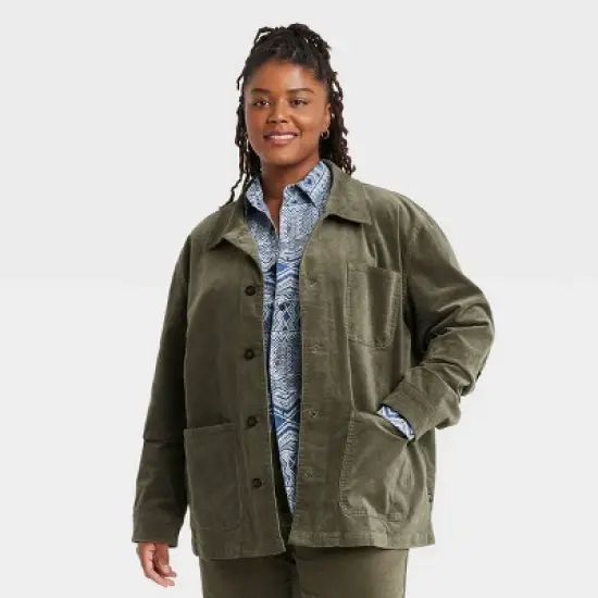 Houston White Adult Velour Chore Jacket - Olive Green image {4}