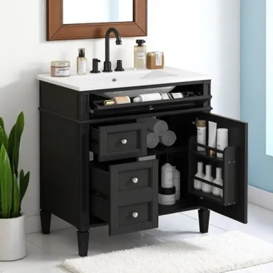 30" Bathroom Vanity with Sink &acirc;&acirc;&sbquo;?MDF and Solid Wood Cabinet, Roman Legs,Undermount Ceramic Sink,Freestanding Cabinet image {5}