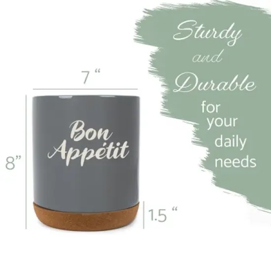 Elanze Designs Bon Appetit Chef Cooking Culinary Arts Ceramic Cork Bottom Gray Large Capacity Utensil Holder Crock for Countertop Storage, Stylish & image {1}