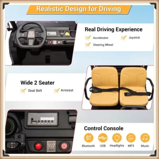 Garvee 24V Kids Ride On Dump Truck, 2-Seater Electric UTV with Remote Control, 4x35W Motors, Shovel, Music, Lights & Bluetooth image {4}