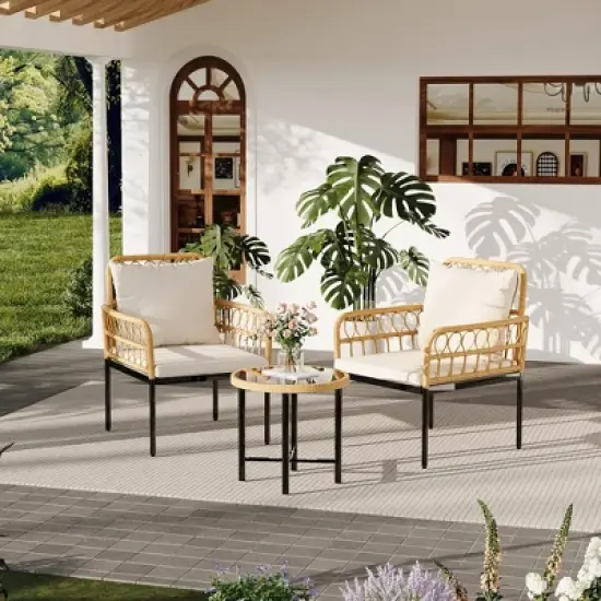 3 Pieces Outdoor Wicker Patio Conversation Bistro Set image {5}