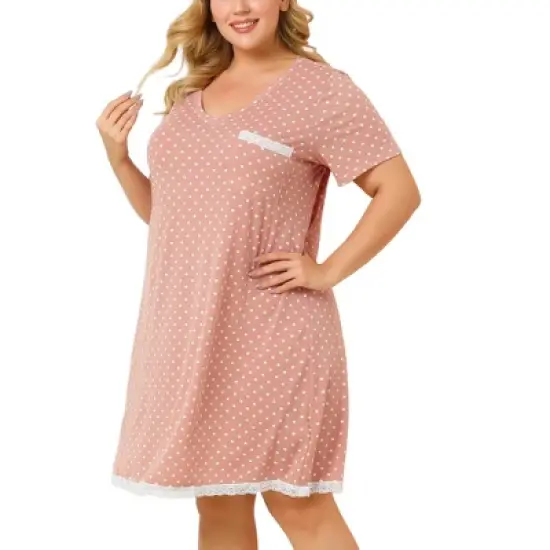 Agnes Orinda Womens Plus Size V Neck Polka Dots Short Sleeve Sleepwear Pajamas Nightgown image {10}