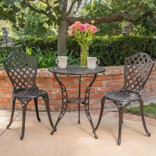 La Sola 3pc Metal Bistro Set - Black/Bronze - Christopher Knight Home image {6}