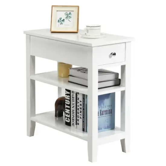 Costway 3 Tier Nightstand Bedside Table Sofa Side End Table w/Double Shelves Drawer image {8}