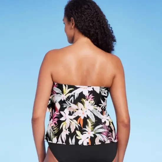 Women's Tropical Print Tiered Bandeau Tankini Top - Kona Sol&trade; Black image {3}