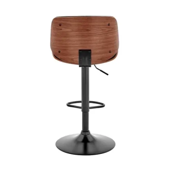 Brock Adjustable Counter Height Barstool with Faux Leather Seat Walnut Finish Back Steel Base - Armen Living image {4}