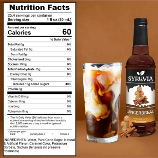 Syruvia Gingerbread Syrup - 25.4 fl oz. Premium Flavoring Syrup For Coffee image {2}