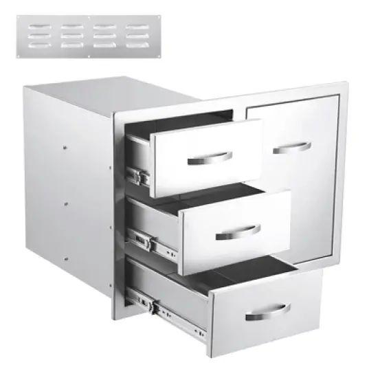 Stainless Steel Outdoor Kitchen Cabinet Door Set - Left Drawer + Right Door , NSF Double Wall, Includes Vent Panel for Grill/BBQ Islands & Fire Pits image {1}