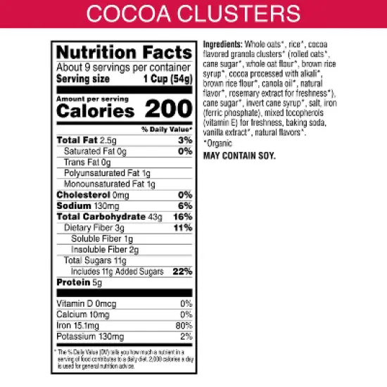Kashi Organic Cocoa Clusters Breakfast Cereal - 17.2oz image {6}