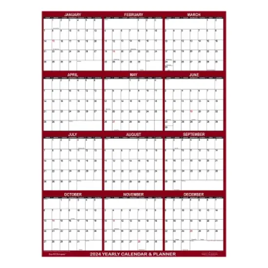 SwiftGlimpse 2024 Yearly Wall Calendar & Planner 48"x32" Burgundy image {1}
