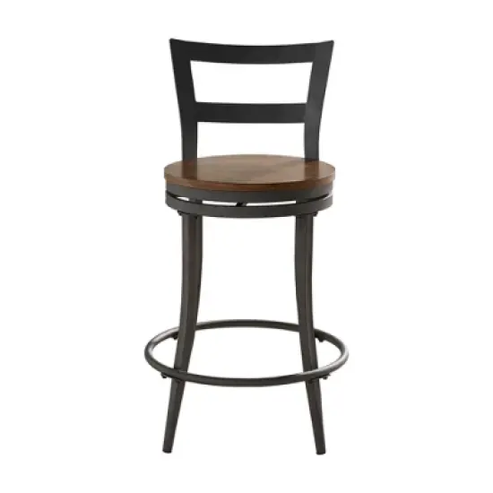 Set of 2 24" Saroyan Swivel Metal & Wood Counter Height Barstool Graphite - Inspire Q image {10}