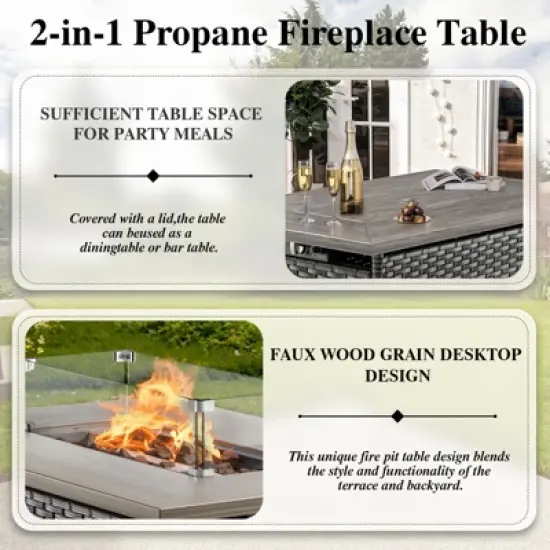 Buenhomino Patio Wicker Furniture Set with Fire Pit Table, PE Rattan Swivel Patio Chairs with Propane Fire Pit Table, 5PCS Patio Conversation Set image {11}