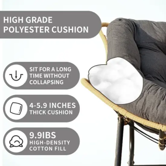 Outdoor Rocking Chair, Patio Egg Rocking Chair, Indoor Passant Chair, Rattan Wicker Lounge Chair, Modern Royal Chair for Bedroom, Living Room, Beige image {6}