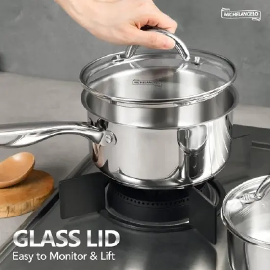 MICHELANGELO Saucepan Set, 18/10 Stainless Steel Sauce Pan with Lid, Tri-Ply Bottom Sauce Pot Set, Nonstick Saucepan, Induction Compatible image {1}